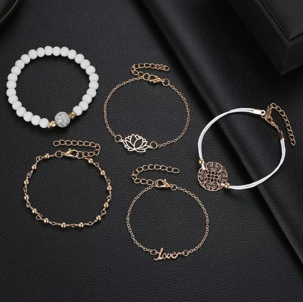 5 Piece Bracelet Set Lotus Flower - Picture 3 of 4